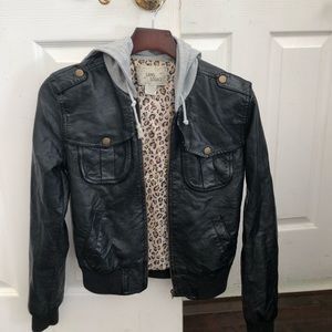 Black zip up leather jacket